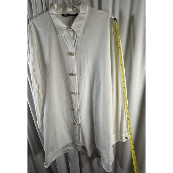 Zara Oversized w/ pearl/gold buttons Shirt White M light academia 73-48 - Picture 6 of 16